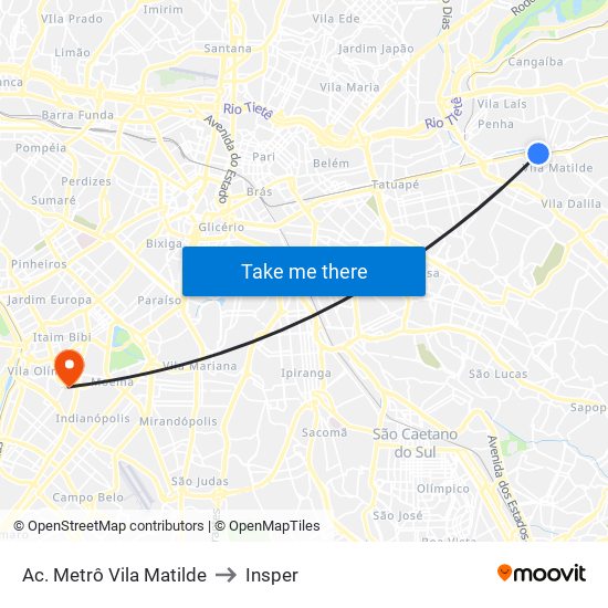 Ac. Metrô Vila Matilde to Insper map