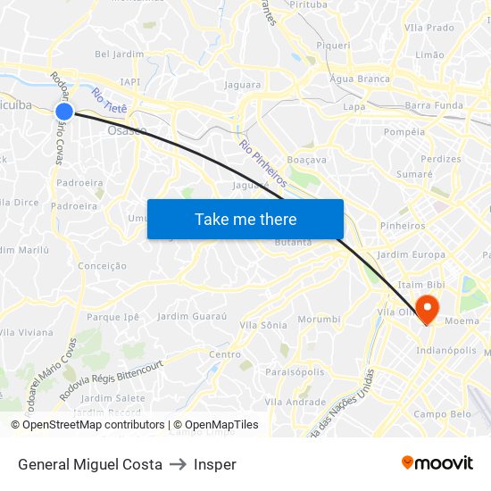 General Miguel Costa to Insper map