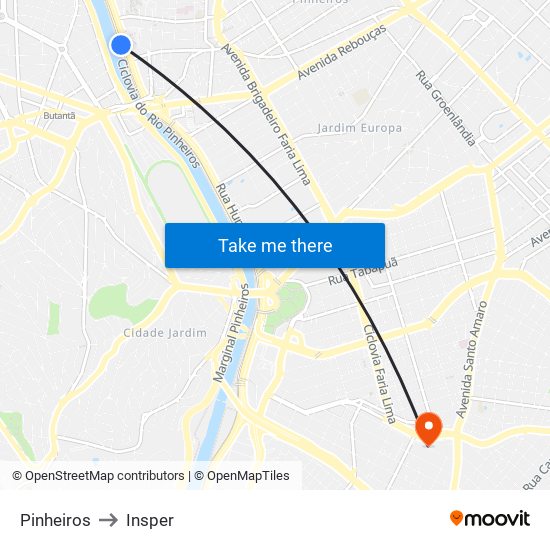 Pinheiros to Insper map