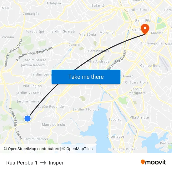 Rua Peroba 1 to Insper map