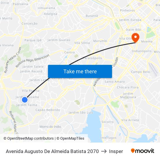 Avenida Augusto De Almeida Batista 2070 to Insper map