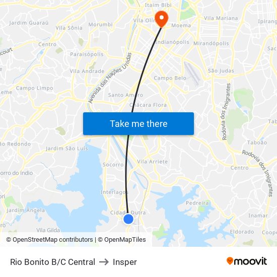 Rio Bonito B/C Central to Insper map