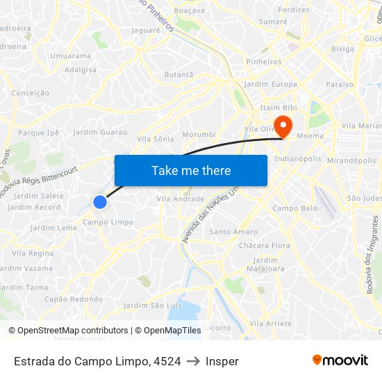 Estrada do Campo Limpo, 4524 to Insper map