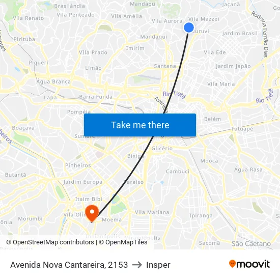 Avenida Nova Cantareira, 2153 to Insper map
