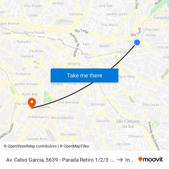 Av. Celso Garcia, 5639 - Parada Retiro 1/2/3 - Maranhão, São Paulo to Insper map