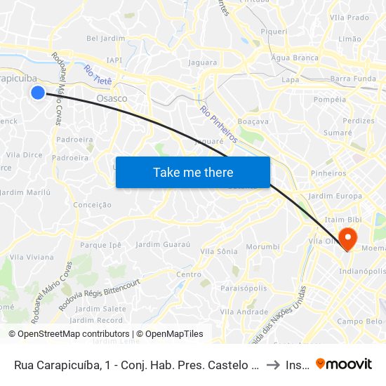 Rua Carapicuíba, 1 - Conj. Hab. Pres. Castelo Branco, Carapicuíba to Insper map