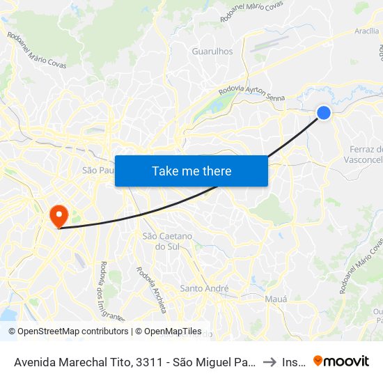 Avenida Marechal Tito, 3311 - São Miguel Paulista, São Paulo to Insper map