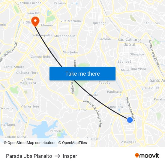 Parada Ubs Planalto to Insper map