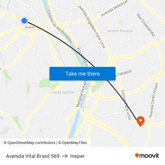 Avenida Vital Brasil 569 to Insper map