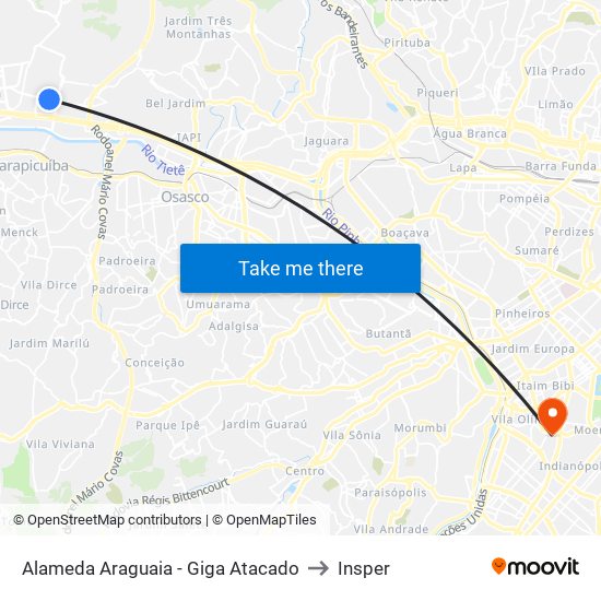 Alameda Araguaia - Giga Atacado to Insper map