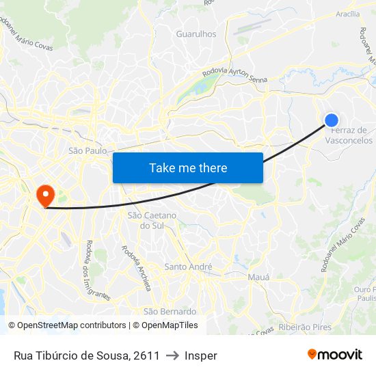Rua Tibúrcio de Sousa, 2611 to Insper map