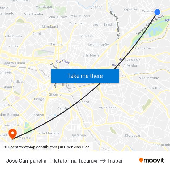 José Campanella - Plataforma Tucuruvi to Insper map