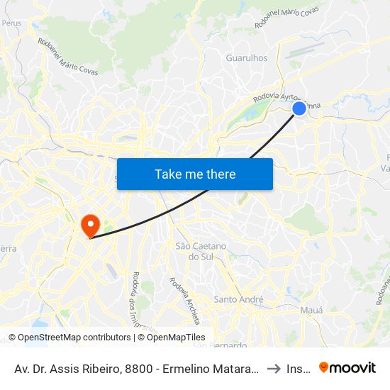Av. Dr. Assis Ribeiro, 8800 - Ermelino Matarazzo, São Paulo to Insper map
