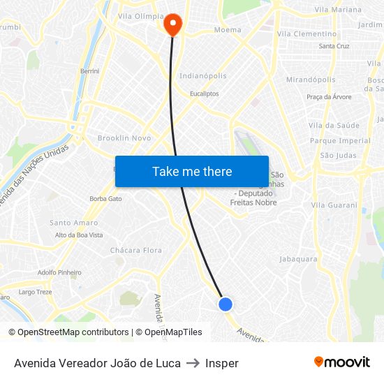 Avenida Vereador João de Luca to Insper map