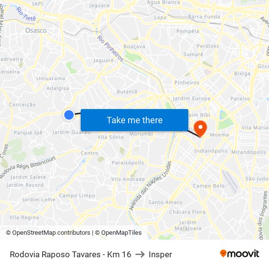 Rodovia Raposo Tavares - Km 16 to Insper map