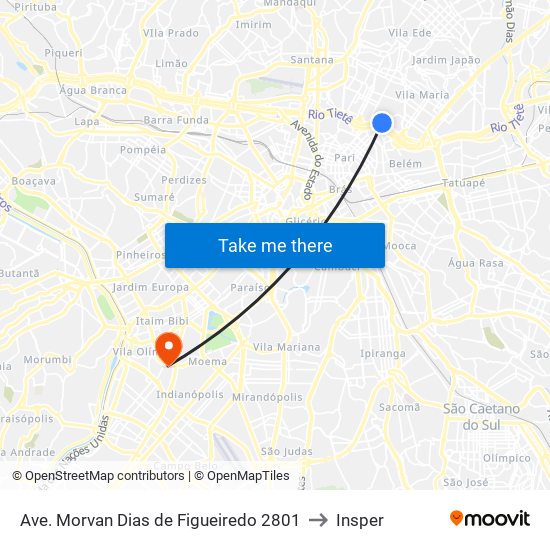 Ave. Morvan Dias de Figueiredo 2801 to Insper map