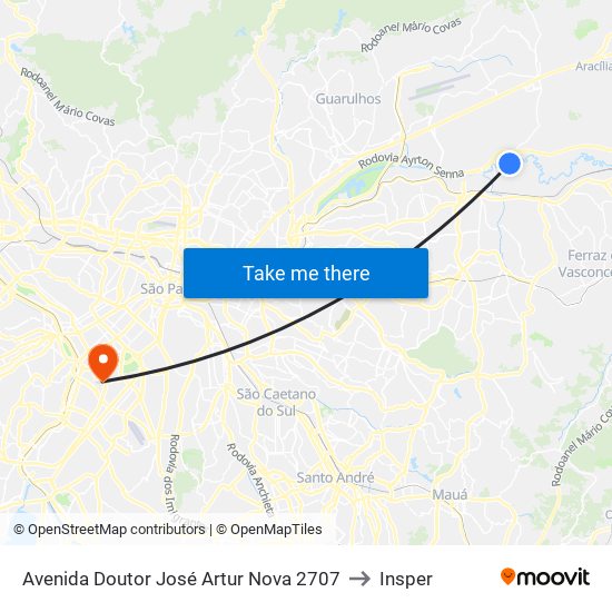 Avenida Doutor José Artur Nova 2707 to Insper map