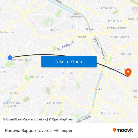 Rodovia Raposo Tavares to Insper map