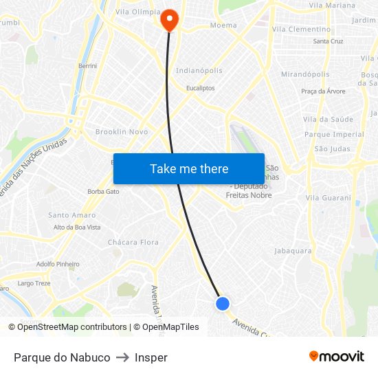 Parque do Nabuco to Insper map
