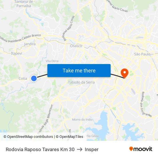 Rodovia Raposo Tavares Km 30 to Insper map