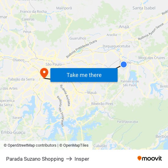 Parada Suzano Shopping to Insper map
