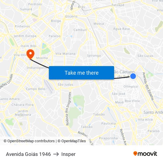 Avenida Goiás 1946 to Insper map