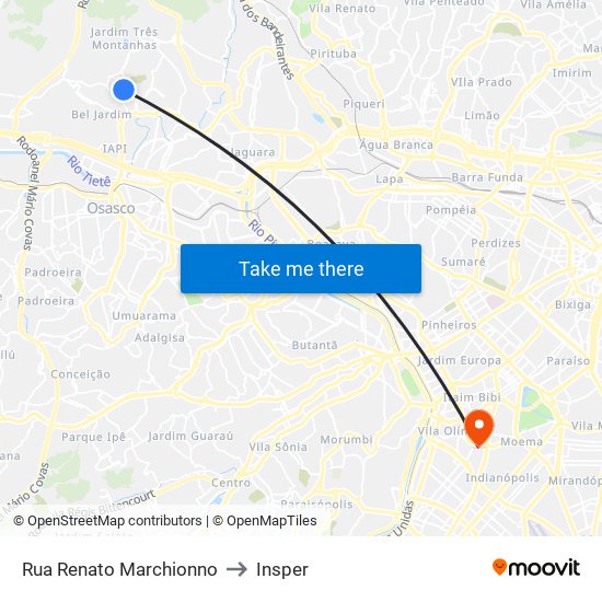 Rua Renato Marchionno to Insper map