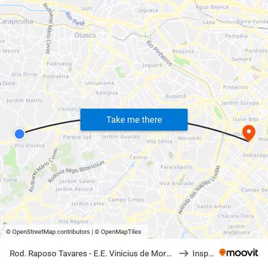 Rod. Raposo Tavares - E.E. Vinicius de Moraes to Insper map