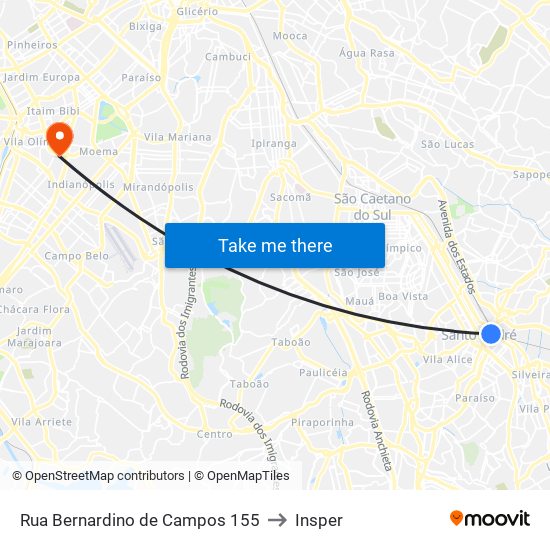 Rua Bernardino de Campos 155 to Insper map