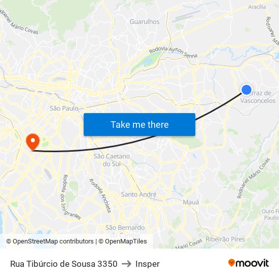 Rua Tibúrcio de Sousa 3350 to Insper map