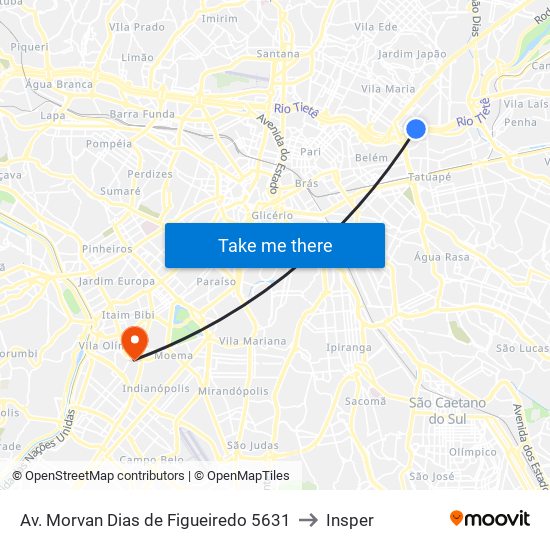 Av. Morvan Dias de Figueiredo 5631 to Insper map