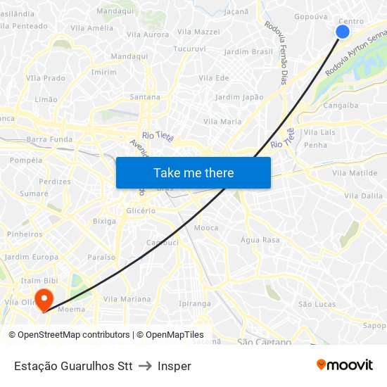 Estação Guarulhos Stt to Insper map
