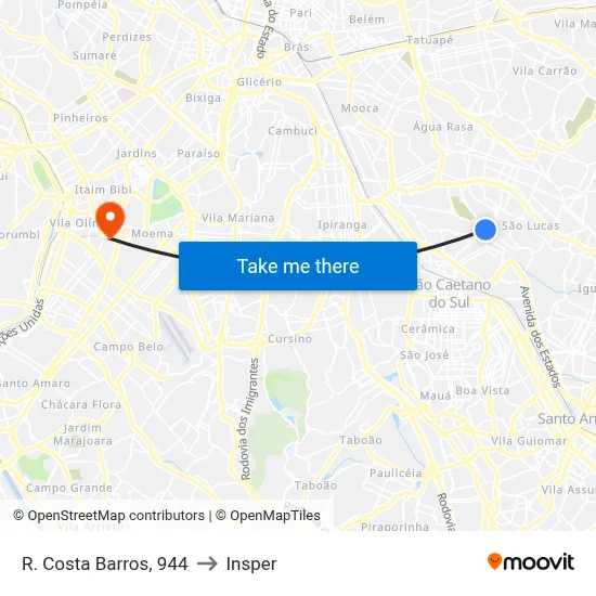 R. Costa Barros, 944 to Insper map