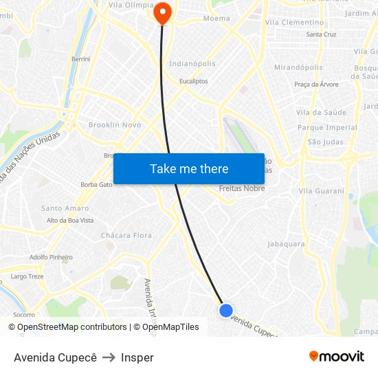 Avenida Cupecê to Insper map