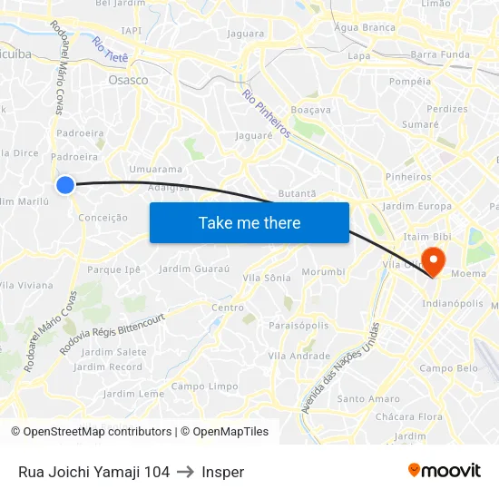 Rua Joichi Yamaji 104 to Insper map