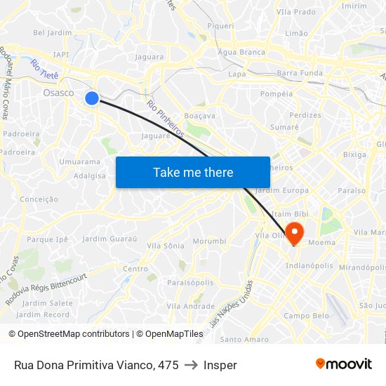 Rua Dona Primitiva Vianco, 475 to Insper map