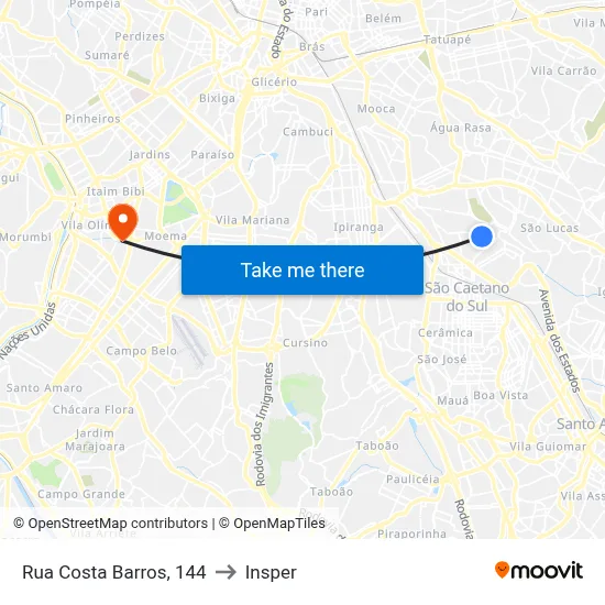 Rua Costa Barros, 144 to Insper map