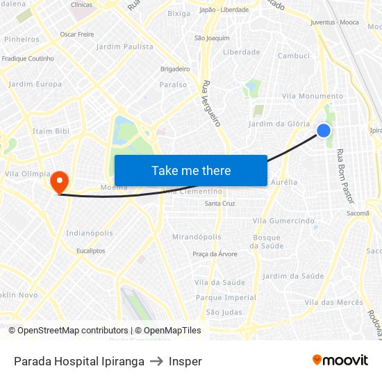 Parada Hospital Ipiranga to Insper map