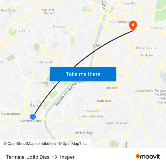 Terminal João Dias to Insper map