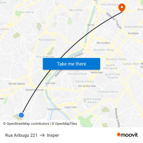 Rua Aribugu 221 to Insper map