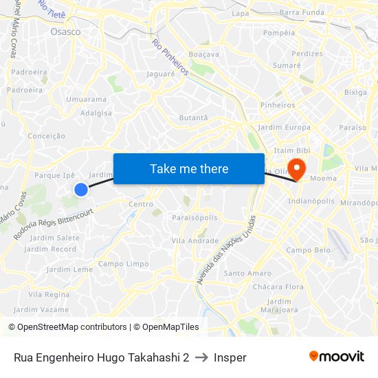 Rua Engenheiro Hugo Takahashi 2 to Insper map