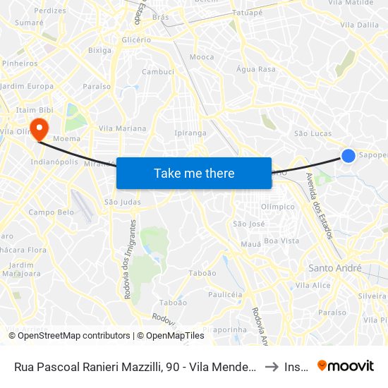 Rua Pascoal Ranieri Mazzilli, 90 - Vila Mendes, São Paulo to Insper map