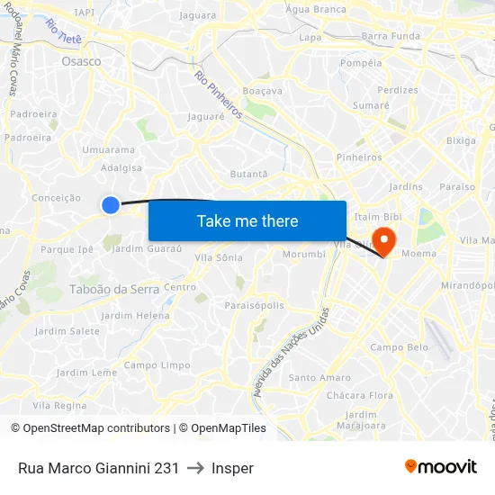 Rua Marco Giannini 231 to Insper map