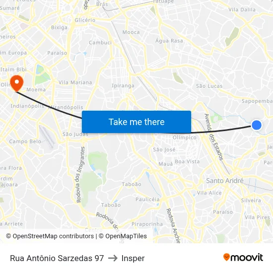 Rua Antônio Sarzedas 97 to Insper map