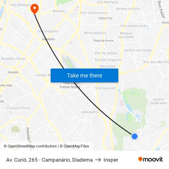 Av. Curió, 265 - Campanário, Diadema to Insper map