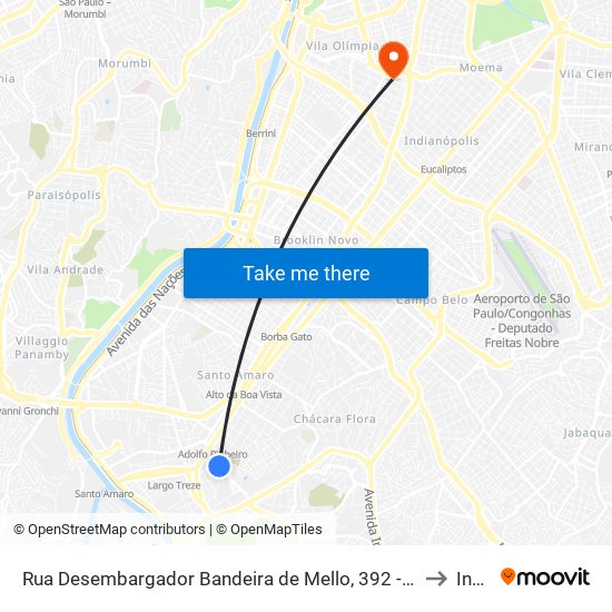 Rua Desembargador Bandeira de Mello, 392 - Santo Amaro, São Paulo to Insper map