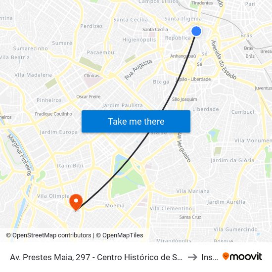 Av. Prestes Maia, 297 - Centro Histórico de São Paulo, São Paulo to Insper map