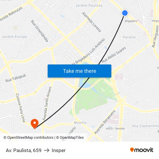 Av. Paulista, 659 to Insper map