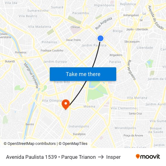 Avenida Paulista 1539 • Parque Trianon to Insper map