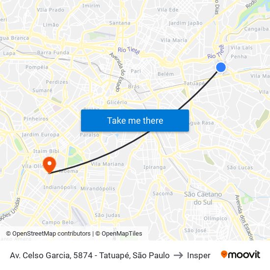 Av. Celso Garcia, 5874 - Tatuapé, São Paulo to Insper map